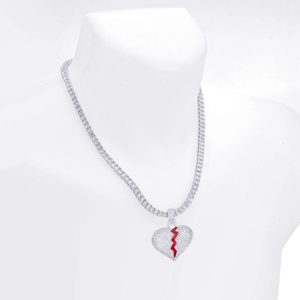 metaltree98 Iced Broken Heart Gold Silver Tone Pendant 24 in